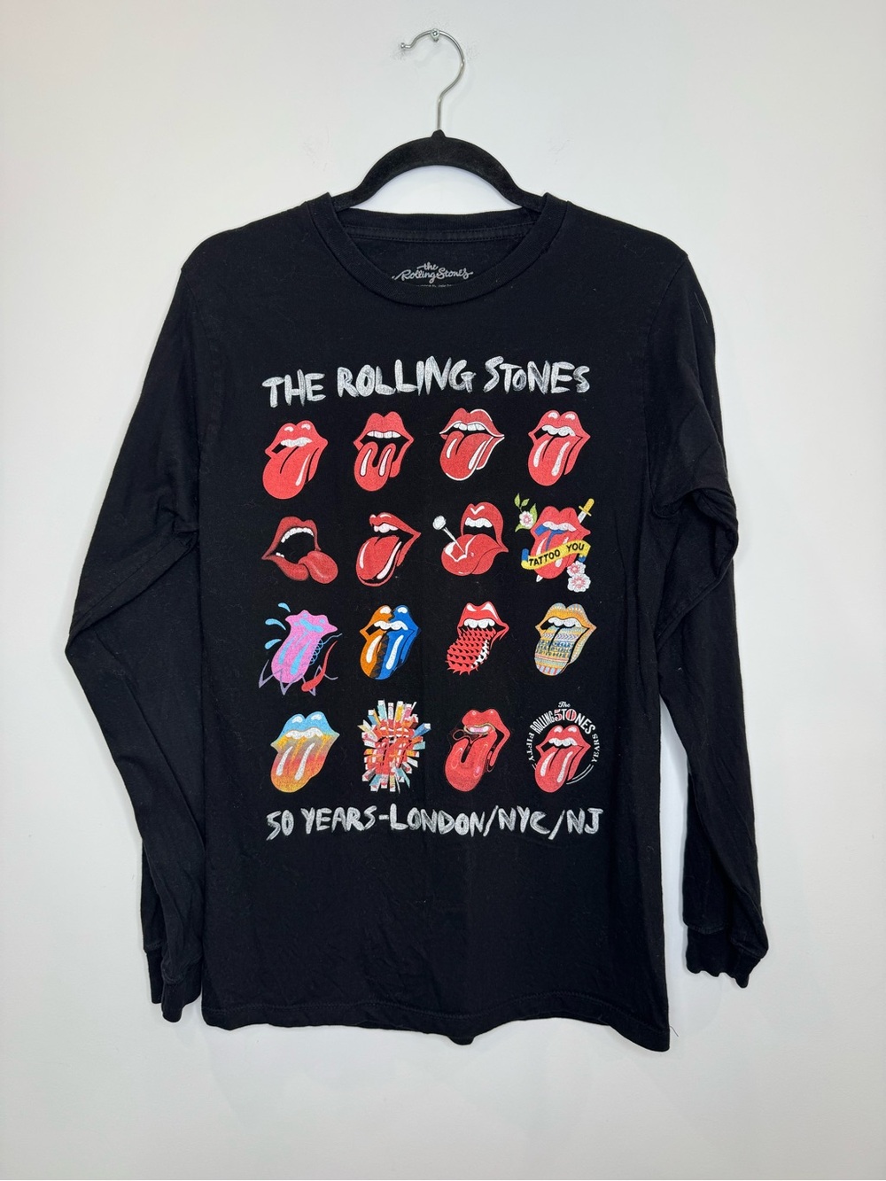 The Rolling Stones Black Long Sleeve Graphic 2017 Multicolor Tongue sz small